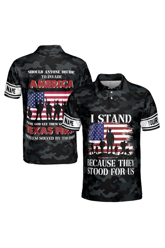 Custom Veteran American Soldier Go Through Texas First Men's Polo Shirt S-5XL