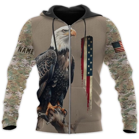 Custom Veteran Army T-Shirt US Military Pride American Flag Vintage Personalized Army Shirts for Men Memorial Day (ZipHoodie, 4XL)