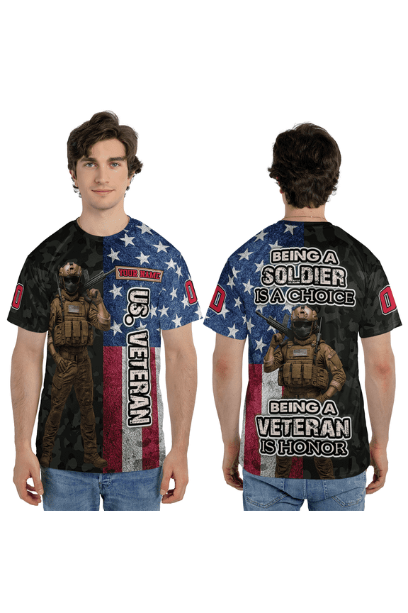 Custom Veteran Soldier US Flag 3D T-Shirt, Being A Soldier Is A Choice Veteran Honor 3D Tee, Military Camo 3D Tee