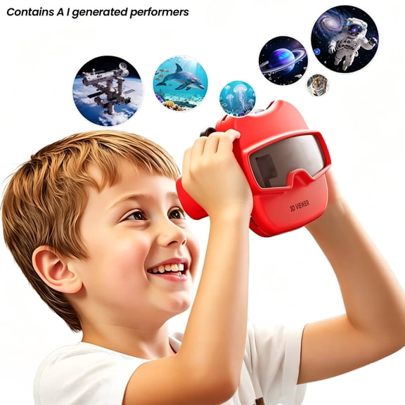 3D View Finder Set with 6Pieces Classic Retro Custom Viewer Reel Toys for Kids Ages 3+ Education Play Gifts-Red