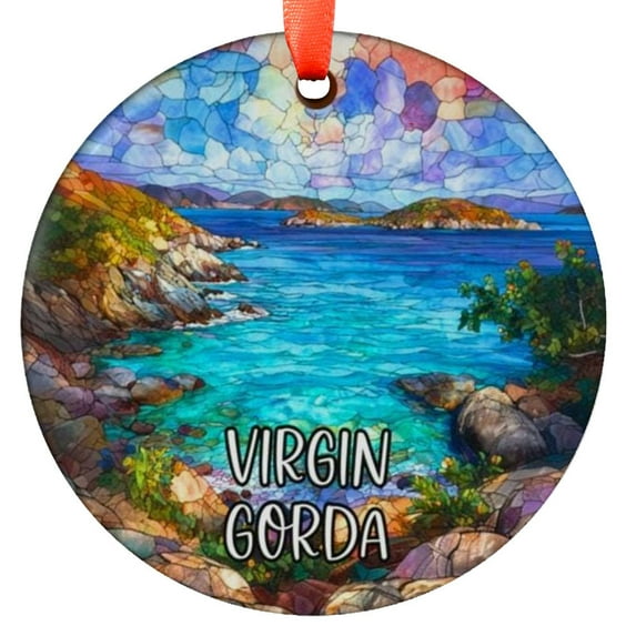 Custom Virgin Gorda Ornament | Faux |Unique British Virgin Islands Souvenir |Vacation Travel Gift | Holiday |Christmas, Holiday Keepsake, Xmas Tree Hanging Decoration, Seasonal Gif