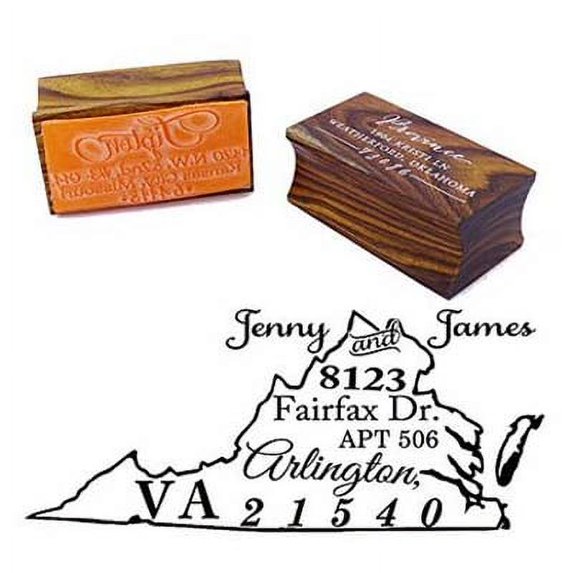 Custom Virginia State Map Wood Mounted Rubber Stamp Return Address Stamp Gift Idea