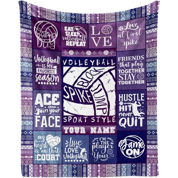 Custom Volleyball Blanket with Name for Boys Girls, Personalized Cool Volley Ball Themed Design Printed Throw Blankets for Kids Lap, Chair, Giftable Blanket, 30"x 40"