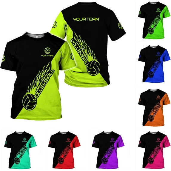 Custom Volleyball Shirts for Men, Volleyball T Shirts for Women, Personalized Name and Number Volleyball Player Clothes Gift (Neon, 4XL)