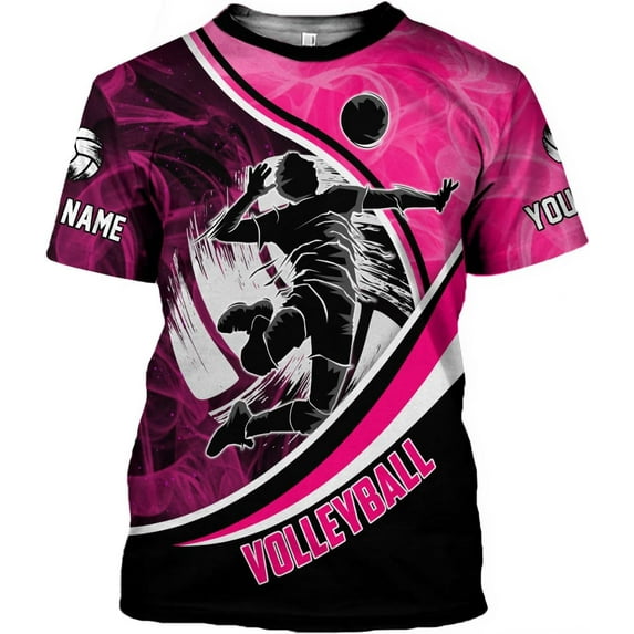 Custom Volleyball Shirts for Men, Volleyball T Shirts for Women, Personalized Name and Number Volleyball Player Clothes Gift (Pink, 3XL)