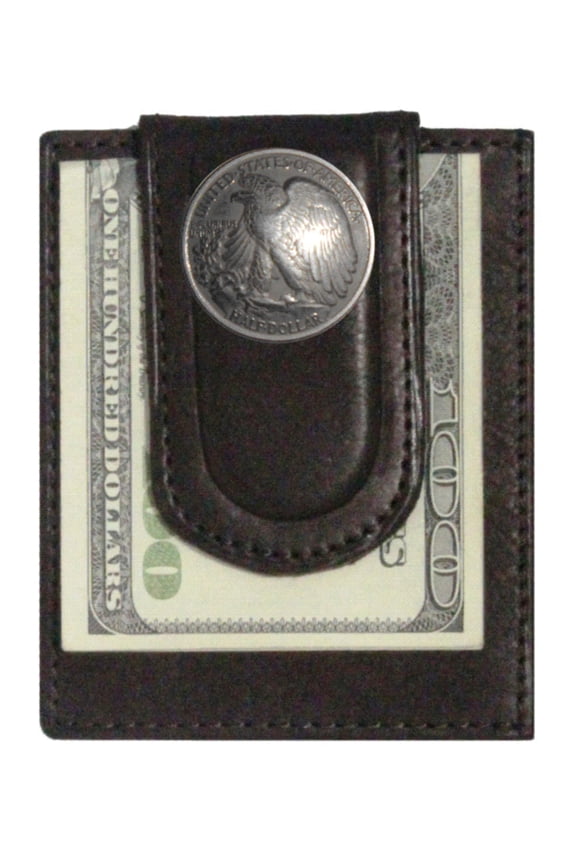 Custom Walking Liberty Half Dollar Tails Paul and Taylor Money Clip Wallet Brown