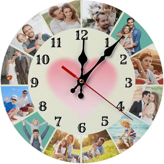 Custom Wall Clock,Personalized Wood Clock add Your Photo/Text,Customizable Silent Round Decoration for Kitchen Bathroom 10inch