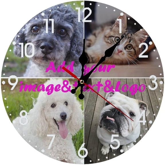 Custom Wall Clock,Personalized Wood Clock add Your Photo/Text,Customizable Silent Round Decoration for Kitchen Bathroom 10inch