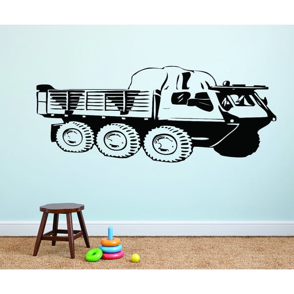 Custom Wall Decal : Army War Fighting Dump Truck Silhouette 12x18 Inches