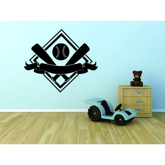Custom Wall Decal : Baseball And Bat Sport Design Boy Bedroom 12x18 Inches