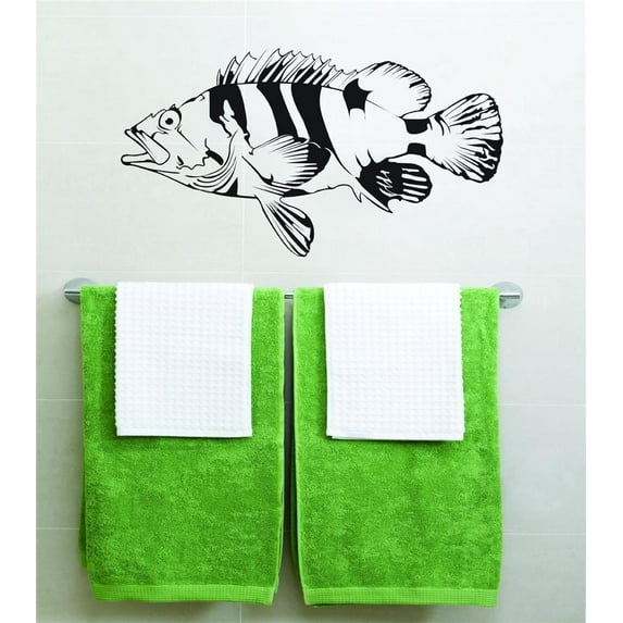 Custom Wall Decal Black Sea Bass Fish Fishing 12"X30" - Vinyl Wall Decal Vinyl Peel And Stick Sticker Wall Decal