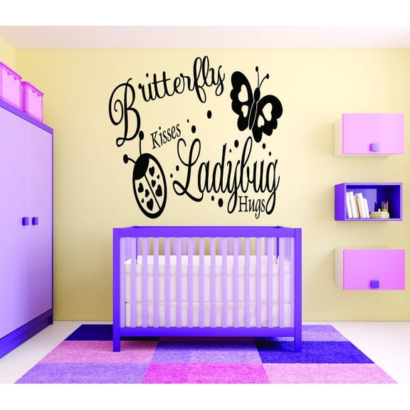 Custom Wall Decal : Butterfly Kisses Ladybug Hugs Baby Girl Bedroom 16x24"