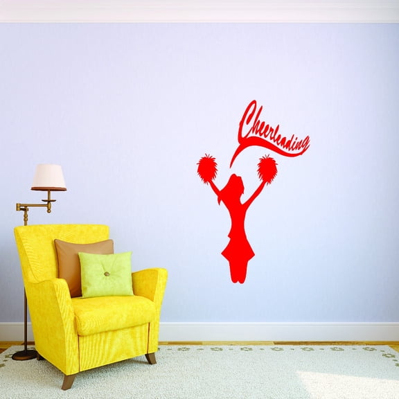 Custom Wall Decal Cheerleading Cheerleader Pom Pom Sports Personalized Custom Girl Team Vinyl Wall Sticker Childrens Bedroom 10x20"