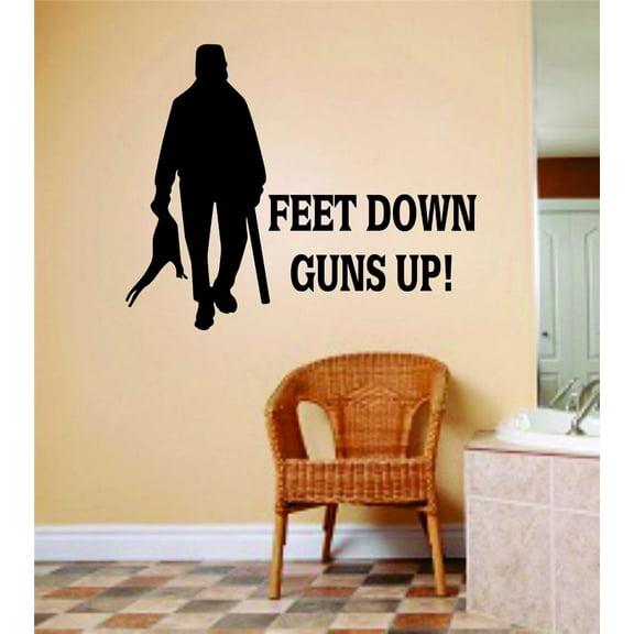 Custom Wall Decal Feet Down Guns Up Letters Image Animal Hunting Hunter Man Gun Boys Sticker Vinyl Wall 10 X 20"