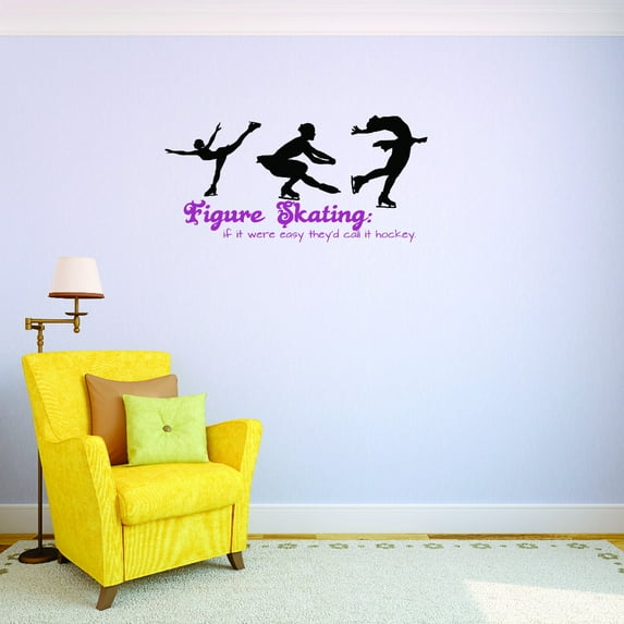 Custom Wall Decal Figure Ice Skating If It Were Easy They'd Call It Hockey Quote Silhouette Vinyl Wall Sticker 10x20"