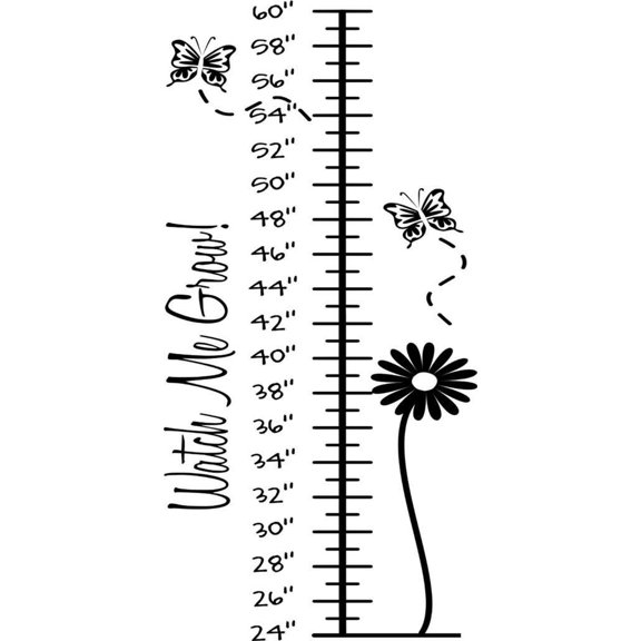 Custom Wall Decal Flower With Butterfly Growth Chart Picture Art - Kids Bed Room - Peel & Stick...