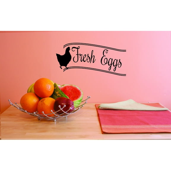 Custom Wall Decal Fresh Eggs Sign Dairy Kitchen Quote Vinyl Wall Decal - 12x30 Inches