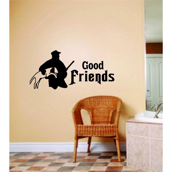 Custom Wall Decal Good Friends Letters Buck Deer Image Animal Hunting Hunter Boys Men Sticker Vinyl Wall 16 X 32"