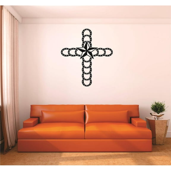 Custom Wall Decal : Horseshoe Cross Western Star Cowboy Cowgirl Home Decor Living Room Bedroom Picture Art 16x16 Inches