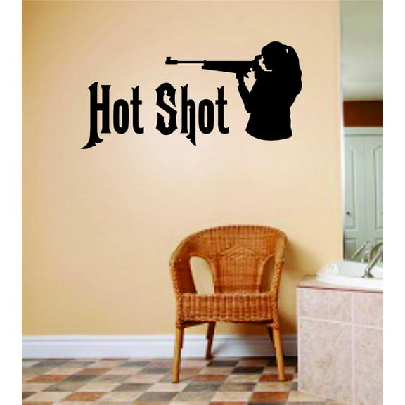 Custom Wall Decal Hot Shot Letters With Girl Image Animal Hunting Hunter Man Gun Boys Men Sticker Vinyl Wall 6 X 12"