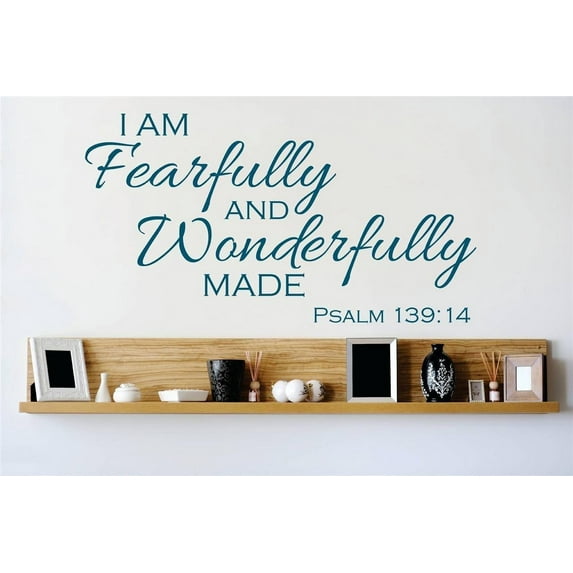 Custom Wall Decal : I am fearfully & wonderfully made Psalm 139:14 Bible Church Scripture Quote KLV Wall Sticker : 10 X20" -