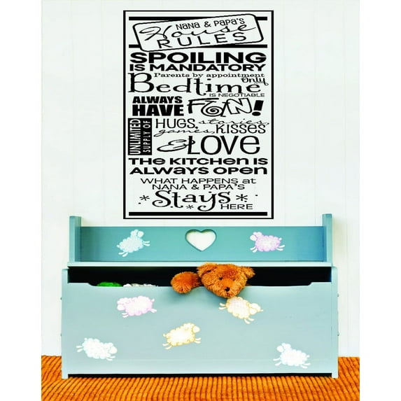 Custom Wall Decal : Nana & Papa's House Rules. Spoiling Is Mandatory. Parents By Appointment Only. Bedtime Is Negotiable 16x24"