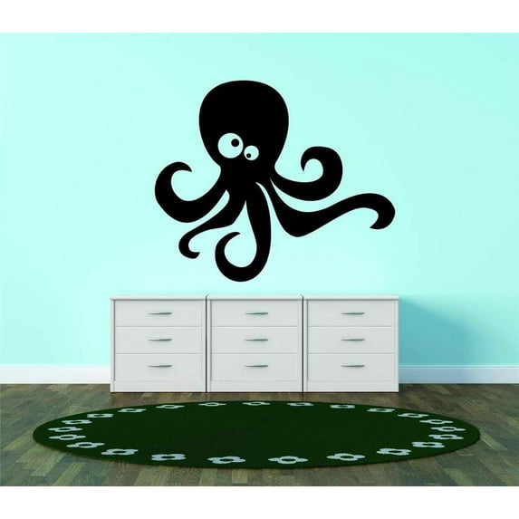 Custom Wall Decal Octopus Cross-Eyed Sea Creature Silhouette Vinyl Wall Bedroom Decoration Kids Boy Girl Teen Dorm Room 15x15