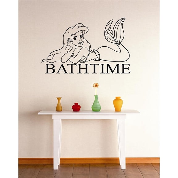 Custom Wall Decal Peel & Stick Sticker : Bathtime Mermaid Bathroom Tub Sign Quote Design Mural 16x24 Inches