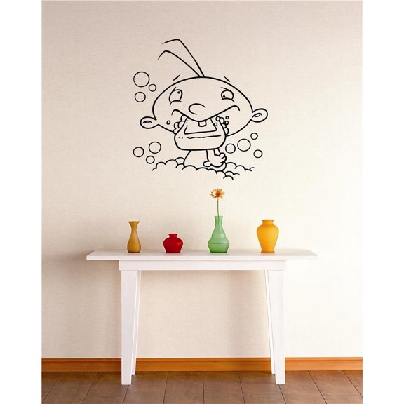 Design With Vinyl Artwork Kids With Bar Of Soap In Mouth Bathtub Wall Decal for Children - Bath Bubbles Themed Décor - Size: 12 In x 18 In