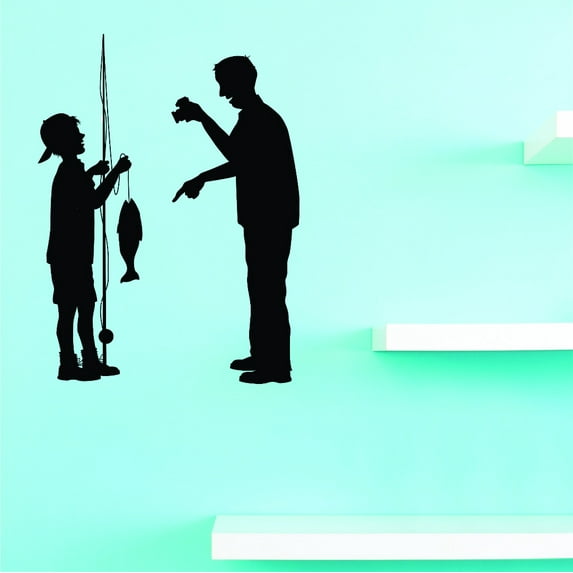 Custom Wall Decal - Peel & Stick Sticker : Father and son fishing Home Decor Picture Art 20x40 Inches