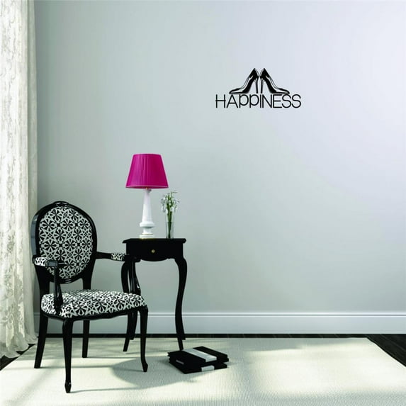 Custom Wall Decal - Peel & Stick Sticker Shoe Happiness Quote Bedroom Closet Home Decor Picture Art 20 x 40 Inches