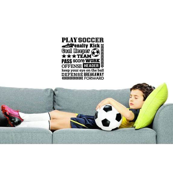 Custom Wall Decal : Play Soccer Penalty Kick Goal Keeper Team Pass Score Work Offense Header Keep Your Eye On The Ball Defense Quote 16X16"
