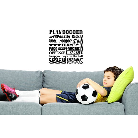 Custom Wall Decal : Play Soccer Penalty Kick Goal Keeper Team Pass Score Work Offense Header Keep Your Eye On The Ball Defense Quote 20X20"