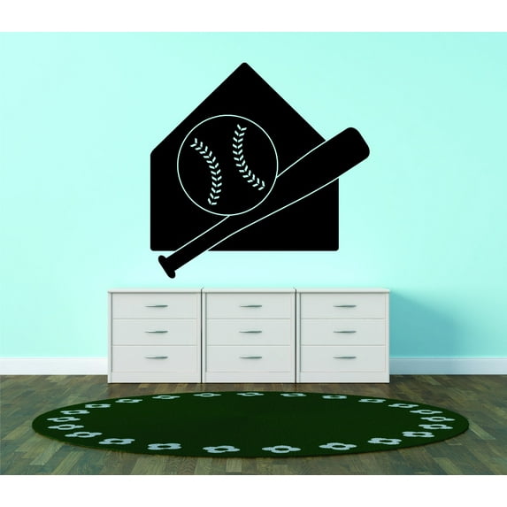 Custom Wall Decal : Playing Field Base Baseball And Bat Boys Bedroom Sport Design 12x18"