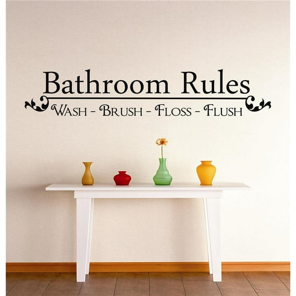 Custom Wall Decal Sticker : Bathroom Rules Wash Brush Floss Flush Tub Sign Quote Home Decor Vinyl Mural 16x40"