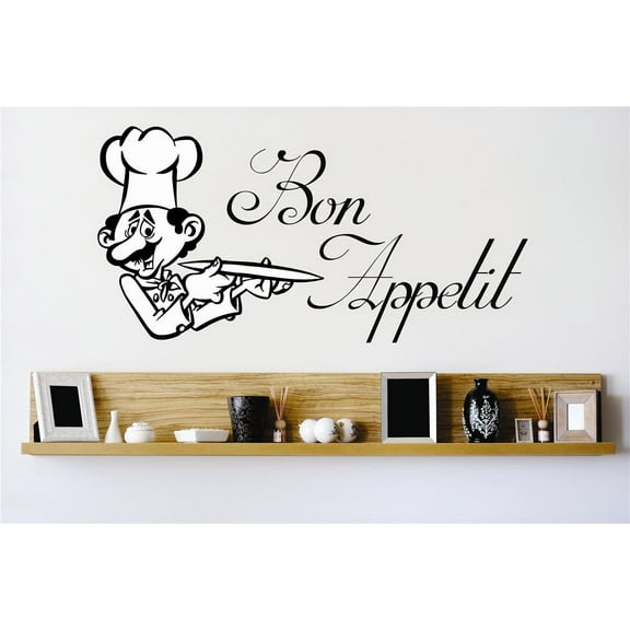 Custom Wall Decal Sticker : Bon Appetit Chef Kitchen Stylish Decor Vinyl Mural 16x24"