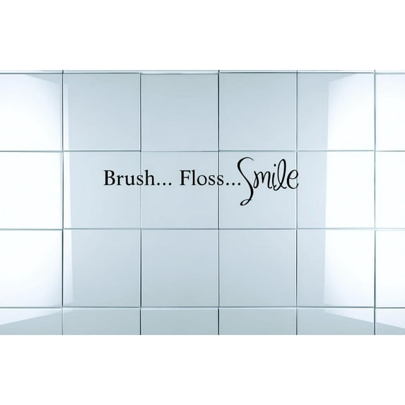 Custom Wall Decal Sticker - Brush… Floss… Smile Bathroom Quote Home Decor 10x40"