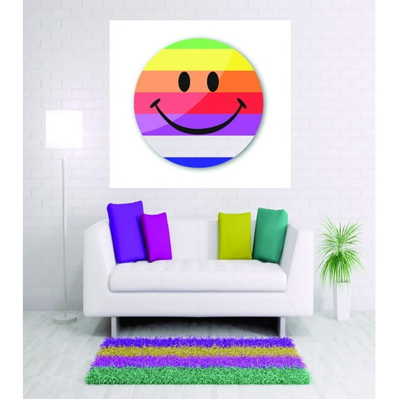 Custom Wall Decal Sticker : Colorful Smiley Happy Face Design 20x20"