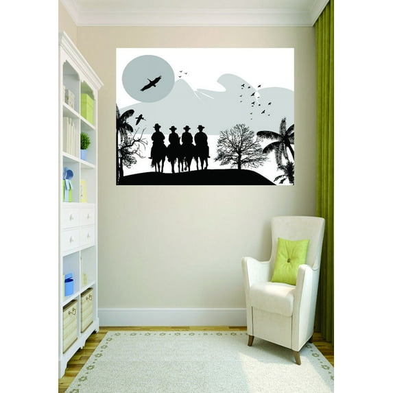 Custom Wall Decal Sticker : Cowboys Horses Western Outdoor Scene 16x16"