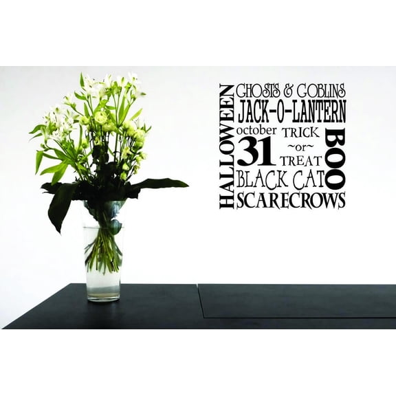 Custom Wall Decal Sticker - Halloween Ghost & Goblins Jack- O- Lantern October 1 Trick Or Treat Boo Black Cat Scarecrows Holiday Quote 20x20"