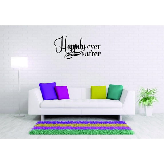 Custom Wall Decal Sticker Happily Ever After Fairy Tale Castle Prince Princess Love Home Decor 8 x 20"