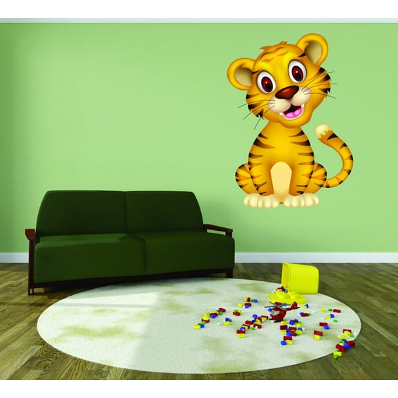 Custom Wall Decal Sticker : Happy Tiger Animal Kids Daycare School Nursery 20x30 Inches