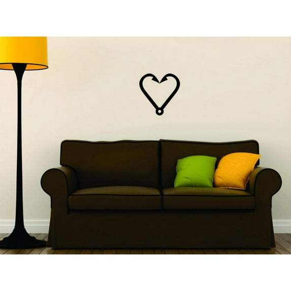 Custom Wall Decal Sticker Heart Shaped Fish Hook Sinker Symbol Outdoor Sports Wildlife Men Home Decor 20 x 20"