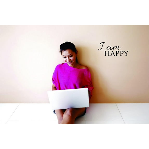 Custom Wall Decal Sticker - I Am Happy Inspirational Life Quote - Self Esteem Home Decor 16x40"