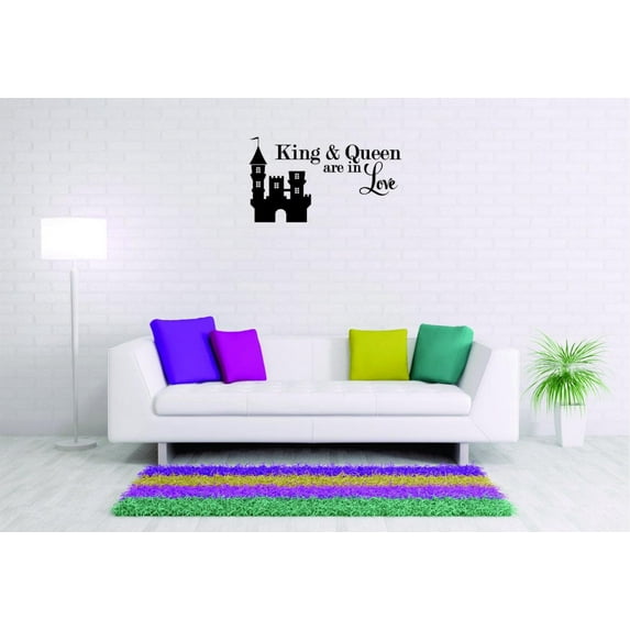 Custom Wall Decal Sticker King And Queen Are In Love Fairy Tale Castle Prince Princess Love Home Decor 12 x 30"