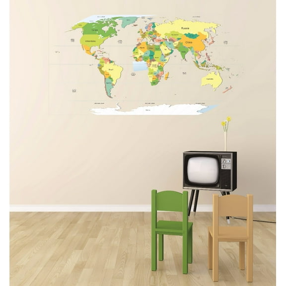 Custom Wall Decal Sticker : Map Of The World School Classroom Teacher Students 20x30"