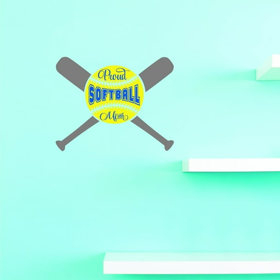 Custom Wall Decal Sticker : Proud Softball Mom Sports Home Decor 12x12"