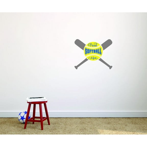 Custom Wall Decal Sticker - Proud Softball Mom Sports Son Daughter Boy Girl Teen Home Decor 16x16"