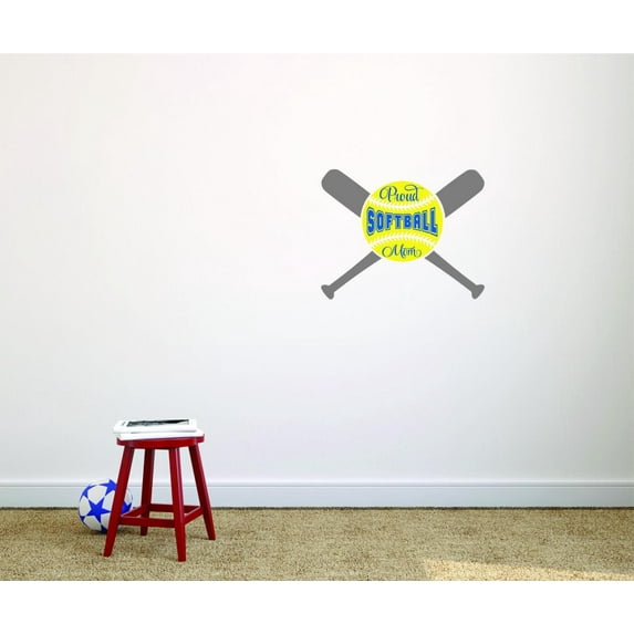 Custom Wall Decal Sticker - Proud Softball Mom Sports Son Daughter Boy Girl Teen Home Decor 16x16"