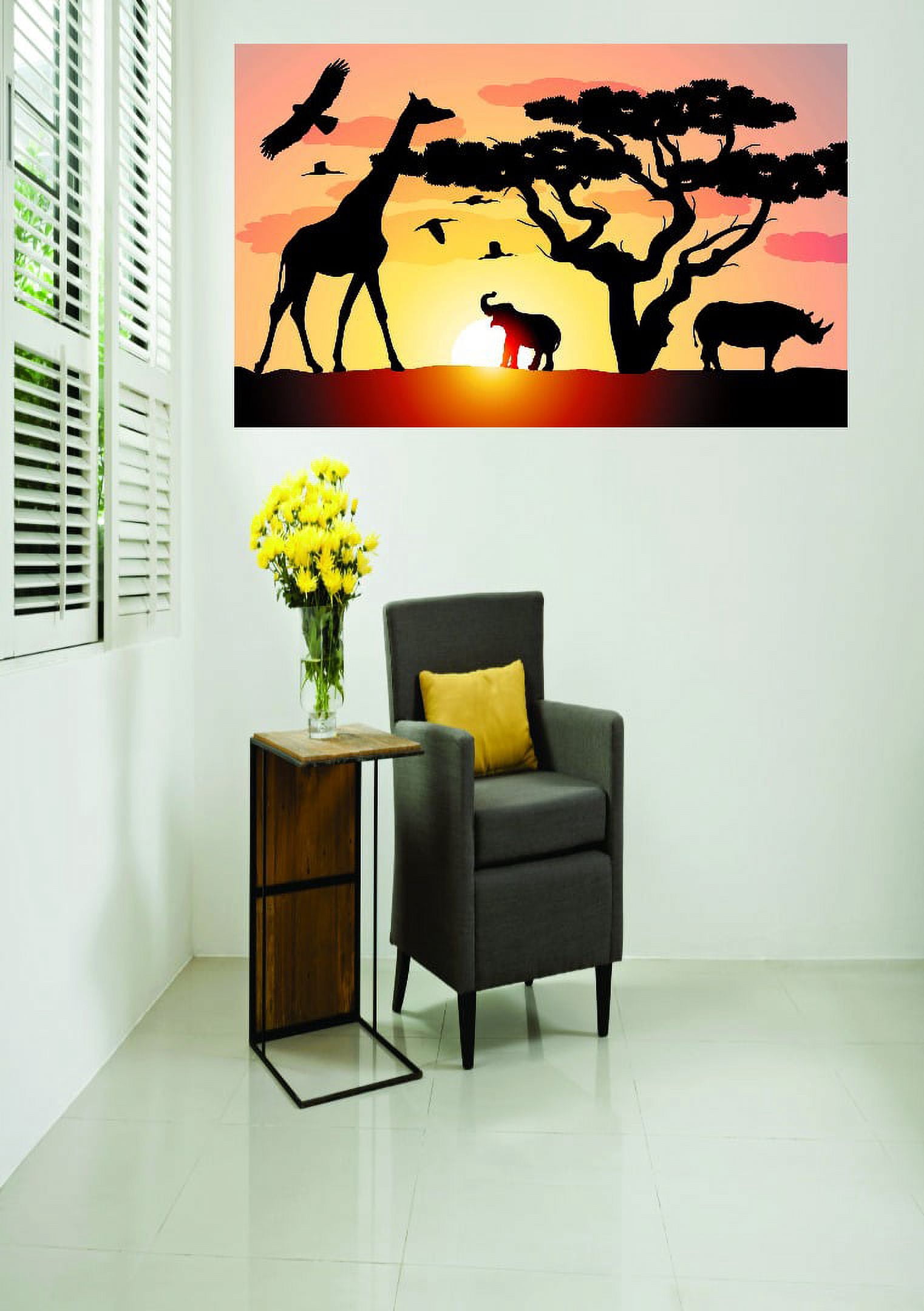 Custom Wall Decal : Savanna Outdoor Animals Birds Rinos Elephant ...